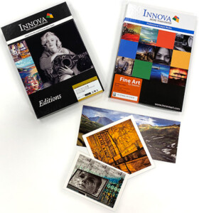 Archival inkjet prints produced on papers manufactured by Innova Art alongside boxes from the Innova Editions and Innova Fine Art ranges.